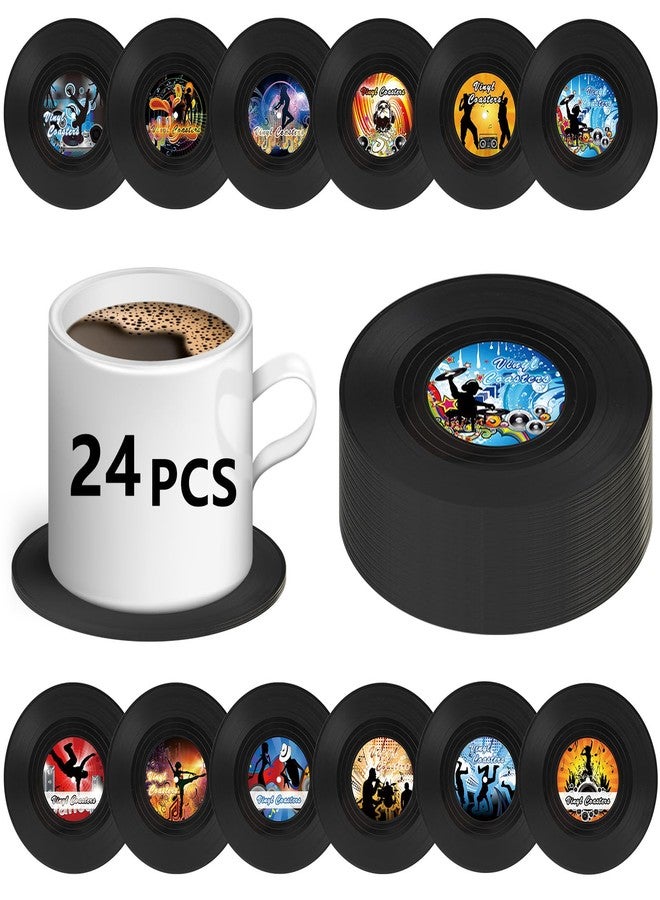Anpuimult 24 PCS Retro Decor Vinyl Record Coasters Music Gift ，Bars、Birthdays, Parties for Music Lovers Colorful Coaste，Apartment Decor Housewarming and Wedding Decorations Gifts Ideas - Image 1